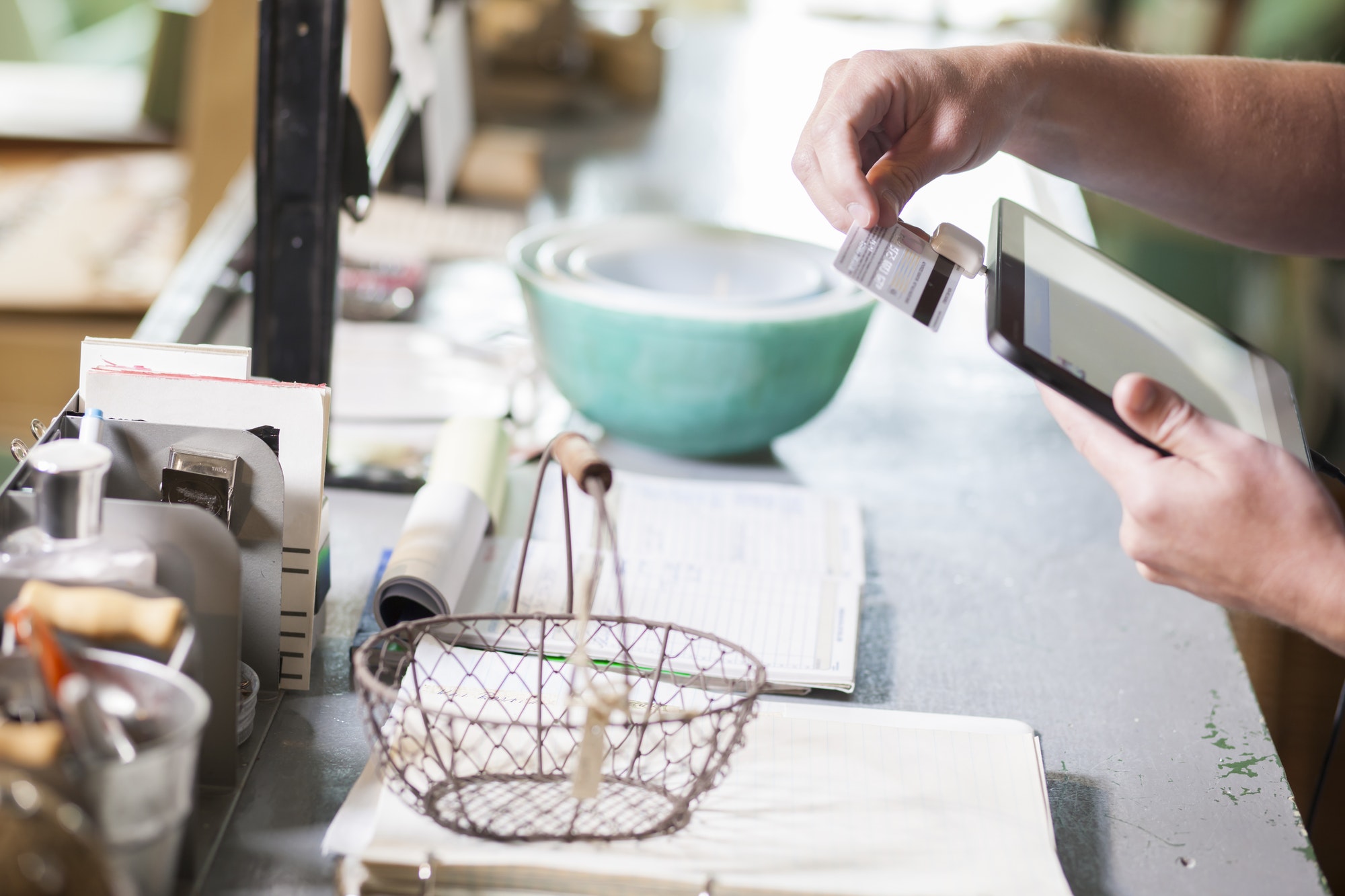 A credit card transaction in process.