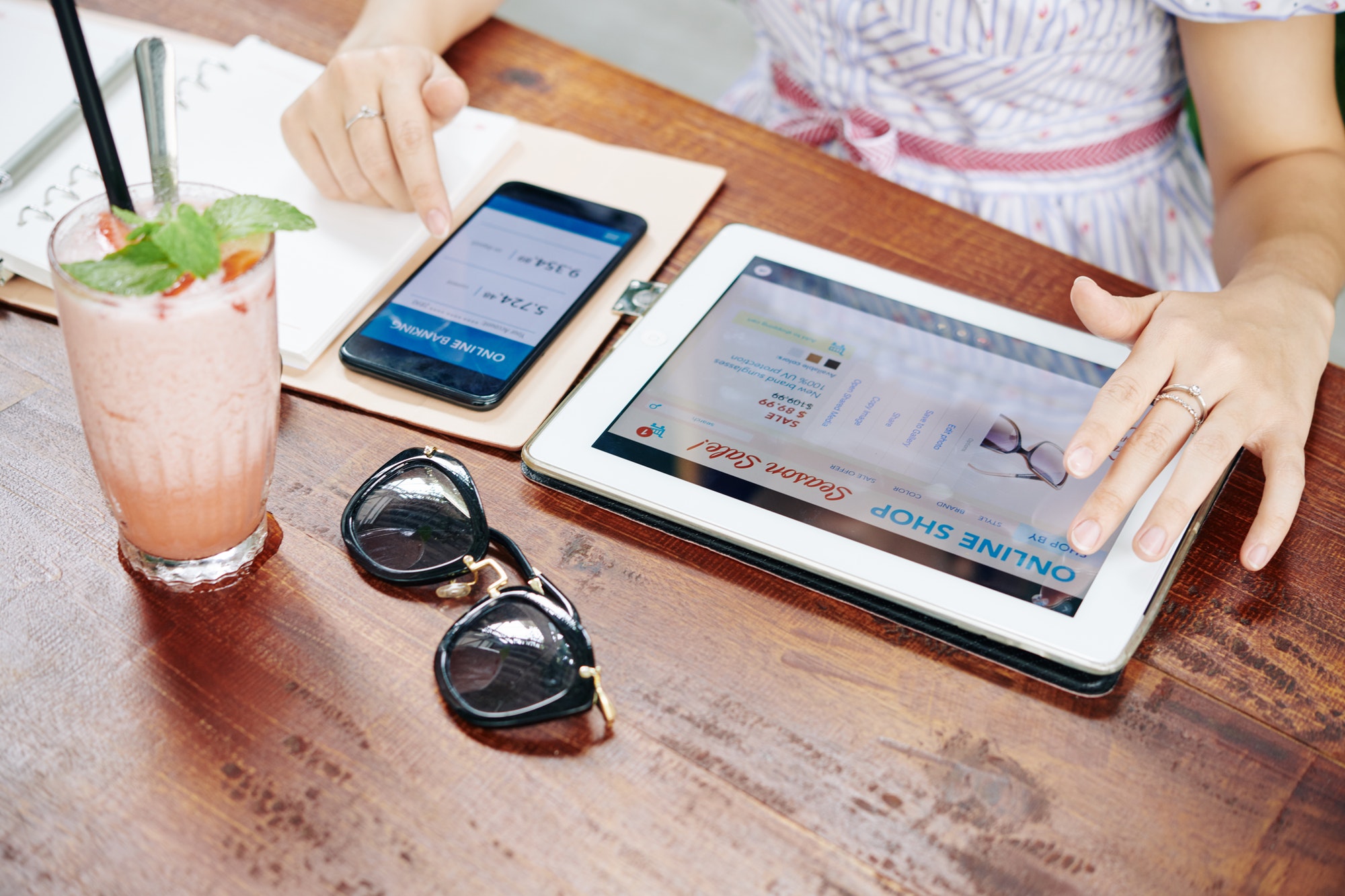 Woman ordering sunglasses online