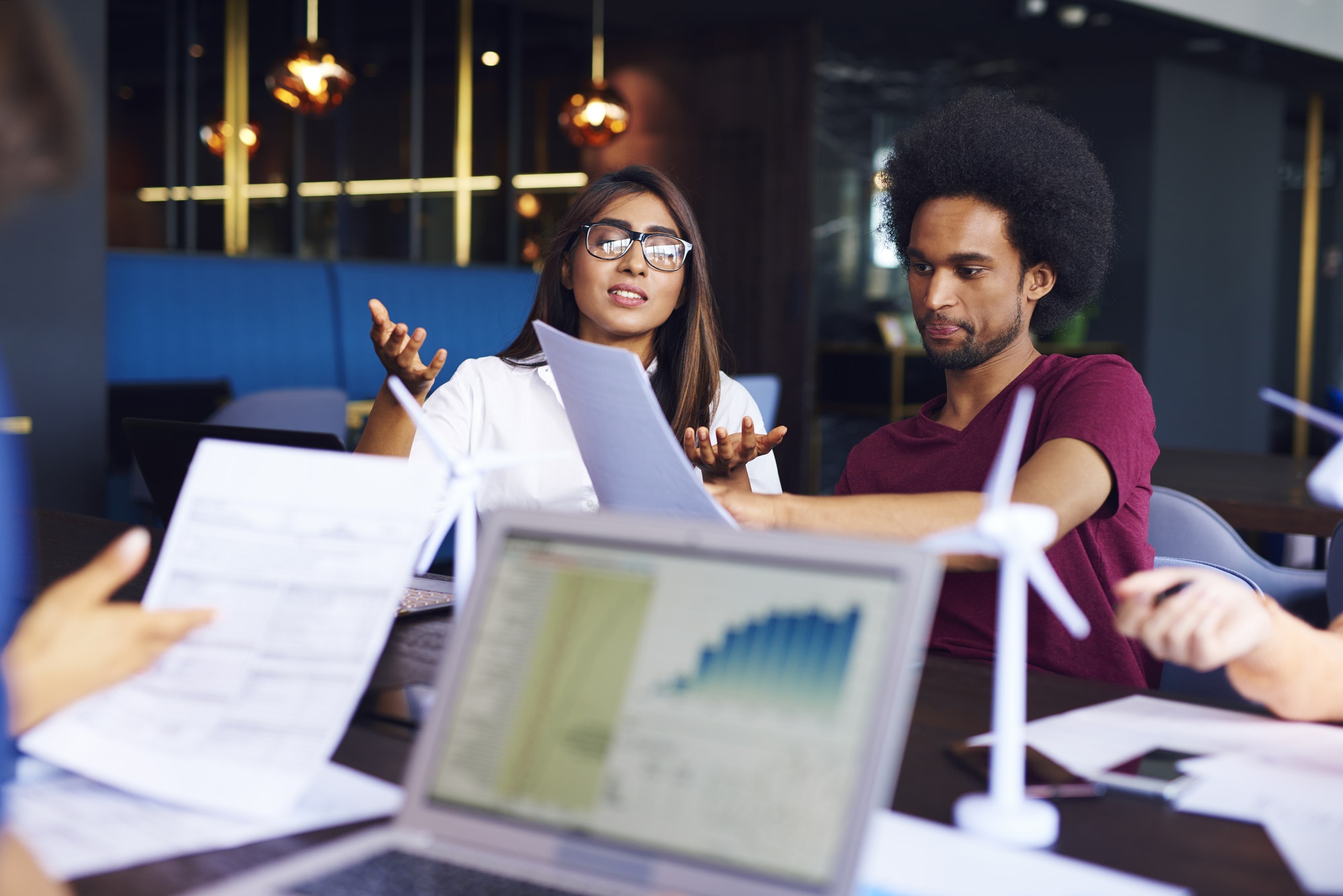 Young business couple doing analysis